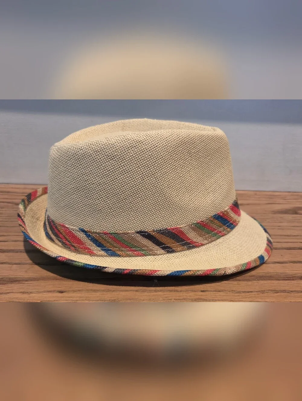 Hat - Boys - Size: Youth - Fedora - Paper/Straw - Cream w/Multi-colored Bands